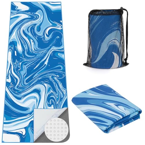 Yoga Mat Towel Cover with Large Corner Pockets, Non Slip Grip Microfiber Mat Cover Mat for Hot Yoga, Pilates and Gym Workout, 74" L x 26" W, Blue - color: Blue, size: 74"×26"