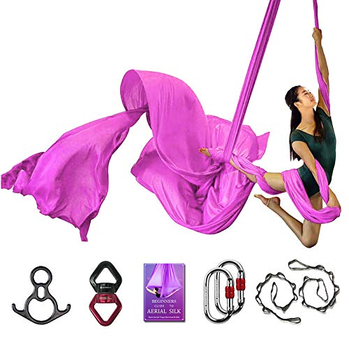 Deluxe Aerial Silks Equipment Set - 11 Yards Aerial Yoga Hammock Swing for Acrobatic, Circus Arts, Dance (L:10m W:2.8m) - color: Sakura Pink