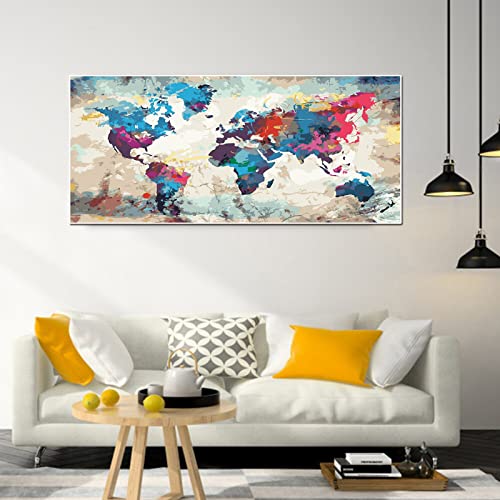 YALKIN Paint by Number Kits for Adults on Canvas, Large Oil Acrylic Painting Kit 15.8x35.5in World Map Easy DIY Paintwork for Beginners, Without Frames - color: World Map