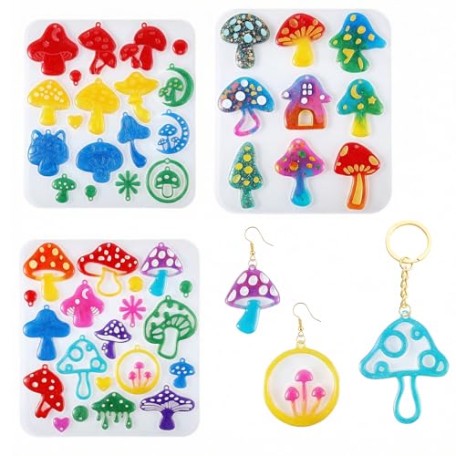 3PCS Mushroom Resin Earring Molds, Resin Keychain Molds Mushroom Silicone Mold for DIY Craft Keychains Necklace Pendant Jewelry - style: Mushroom