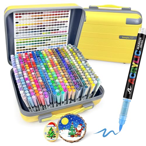 Guangna 360 Acrylic Paint Markers, Brush Tip Acrylic Paint Pens, Quick-Drying Waterproof Ink, for Rock Painting Plastic Wood Canvas Glass Ceramic Metal Art Crafts Supplies Gift - color: 360 Colors