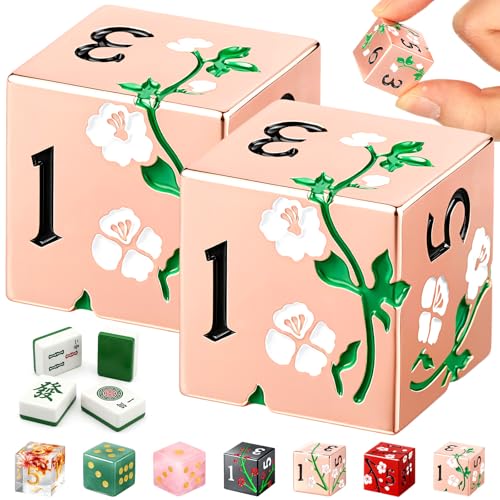 2 Pcs Mahjong Dice Metal, Classic, Rose Gold | D6 Mah Jong Dice,Standard Size Mahjong Dice, Durable Material, Replacement for Lost Dice, Board Game Mahjong Supplies - color: Rose Gold, size: Classic