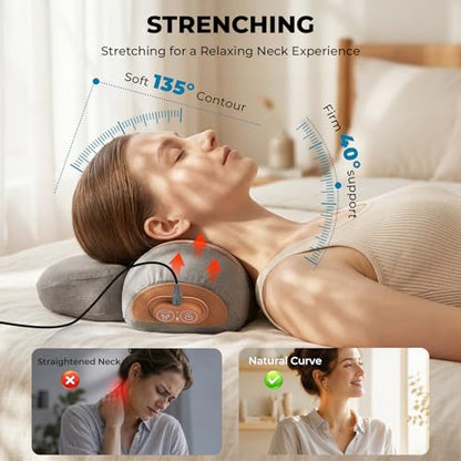 Freebody 3-in-1 Neck Massager Pillow with Heat & Massage, Ergonomic Neck Support Pillow with Stretching Support for Home & Office Use, Grey