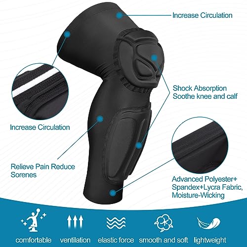 Padded Knee Calf Pads Compression Leg Sleeve Thigh Protector Gear Shin Brace for Football Basketball Volleyball Soccer Baseball for Adult (1 Pair) - color: mixblack, size: Small