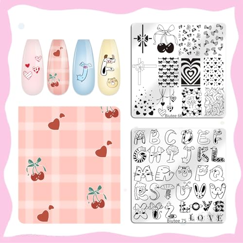 Biutee Nail Stamping Plate 15 PCS Nail Stamping Kit with Nail Stamper | Nail Art Stamping Plate with Scraper & Storage Bag, Nail Stamper Kit Star Bowknot Love Butterfly Leaf Design for DIY Nail Art - color: 19 Piece Set