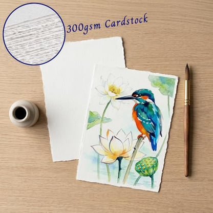 Deckled Edge Watercolor Paper 5x7 Inch, 60 Sheets 300gsm Thick Cotton Blend, Handmade Torn Edge Cards for Watercolor, Calligraphy, Wedding Invitations, DIY Crafts & Postcards
