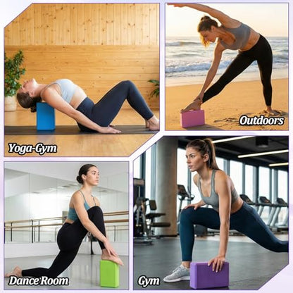 4 Pack Yoga Blocks, High Density Yoga Brick Foam Blocks for Pilates Workout, Improve Strength and Aid Balance and Flexibility, Soft Non Slip Surface for Pilates and Meditation (Multicolor)