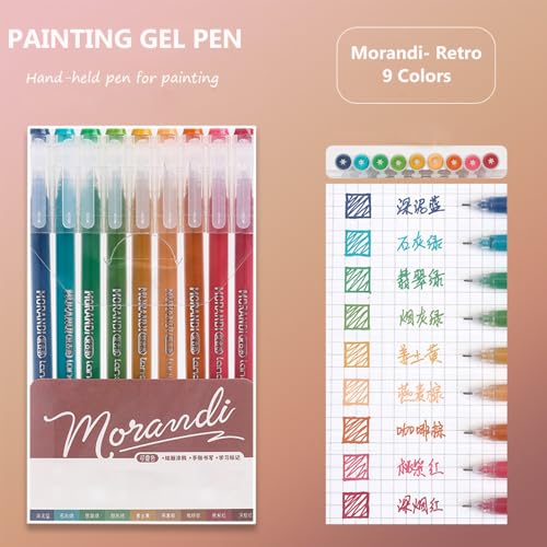 Gel Pens with 0.6mm Fine Point, 9 Colors Acrylic Drawing Gel Pen | Smooth Writing Pen Set for Journaling, Morandi-Retro Series, Drawing Pencils for Adult Coloring Books - color: Morandi-Retro