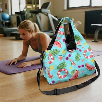 Yoga Mat Bag for Men Women Canvas Yoga Mat Carrier Take In Out Mat Easily for Beach Swim Bags Pool Sports Gym - color: Beach Style