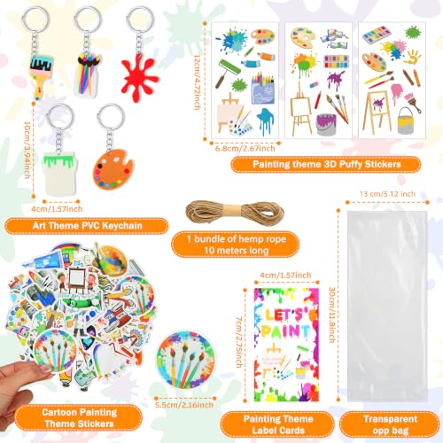 HyDren 24 Sets Kids Art Paint Party Favors 4x4 Canvas Easel Acrylic Paint | Back to School Paint Palette Brush Sticker Puffy Sticker Keychains for Adults Summer Vbs Party Supplies