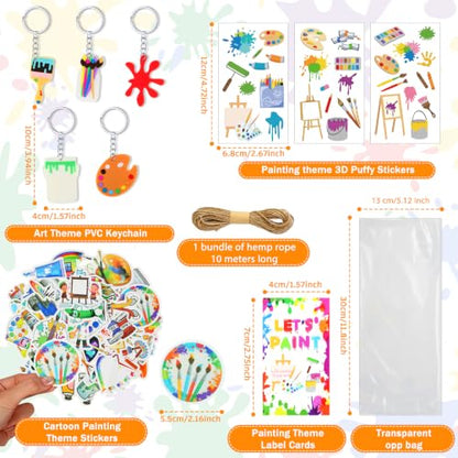 HyDren 24 Sets Kids Art Paint Party Favors 4x4 Canvas Easel Acrylic Paint | Back to School Paint Palette Brush Sticker Puffy Sticker Keychains for Adults Summer Vbs Party Supplies