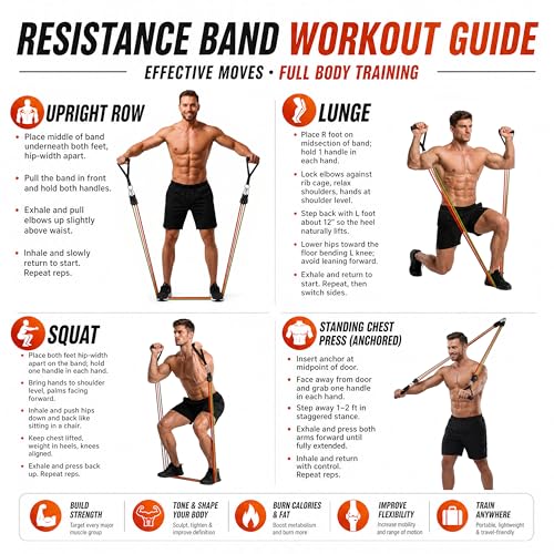 WHATAFIT Resistance Bands, 5 Level Exercise Bands with Handles for Workout - color: 300LB-Orange-red