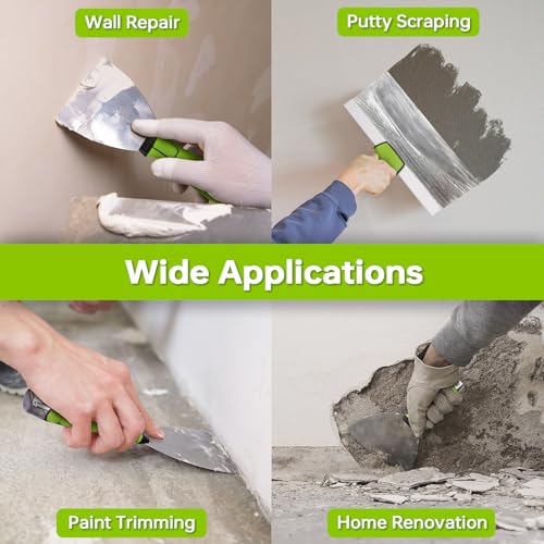 THINKWORK 8Pcs Drywall Tools, Drywall Knife Set with 10" Mud Pan | Stainless Steel Putty & Taping Knives, Painter Scraper, Spackle Tool Set for Joint Finishing & Patching, Soft Grip