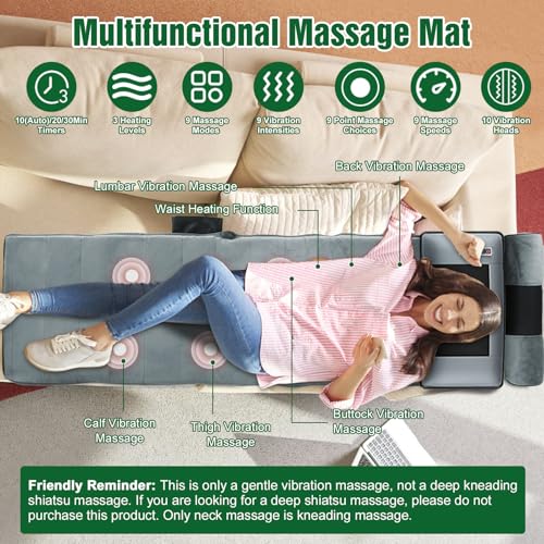 Full Body Massage Mat with Heat, Detachable Neck Massager Foot Massager - size: 76.38x20.47x5.9in