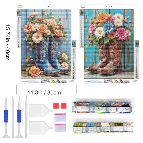 YOYA 2 Pack 5D Cowboy Boots Diamond Art Kits for Adults 12x16 Inch | Full Drill Diamond Painting Kits, Western Theme, Round Drill, HD Canvas, Fun, Relax, Gem Art for Home Wall Decor, Gifts - color: Cowboy Boots 037