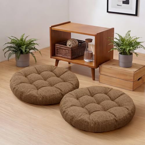 Round Meditation Floor Pillow Cushions for Adults Sitting Large Floor Pillows for Yoga Play Reading On Floor 18.8 x 18.8 Inch Coffee Set of 2 - color: Coffee