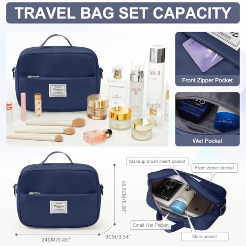 Gym Bag Womens with Shoes Compartment Travel Duffel Bag Dark Blue - color: B4-Dark Blue+Toiletry Bag