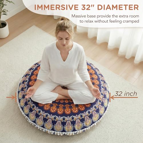 Codi 32-inch Floor Pillow, Large Meditation Cushions for Adults, Yellow | Oversized round seating for yoga & zen, Supportive shredded memory foam filling, Removable machine washable boho cover - color: Round | Yellow, size: 1 Count (Pack of 1)