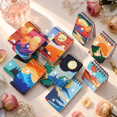 Fuyoooo 12 Pcs Landscape Diamond Art Notebook for Adults, 4.72 x 2.83 Inch | Natural Landscape Diamond Art Kits, DIY Sun Cover Notebook Diamond Painting for Beginners, 5d Journal Notepad Accessories - style: Landscape
