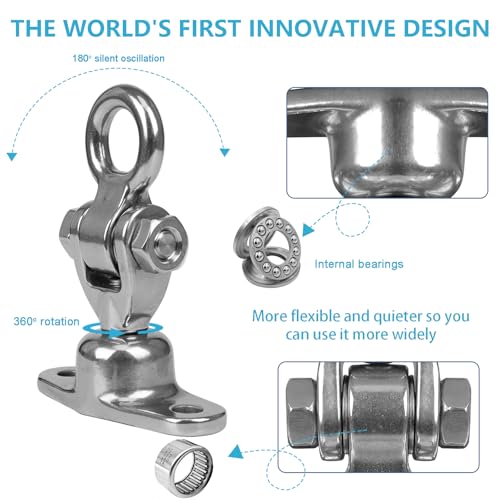 Heavy Duty 1500 LBS Capacity Swing Hanger | 360°+180° Full Swivel Stainless Steel Hammock Hanger | Durable Hardware Accessories for Porch, Playground, Yoga, Heavy Bag - size: 2 holes-360°+180°