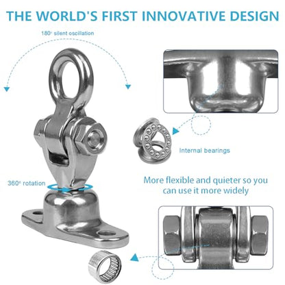 Heavy Duty 1500 LBS Capacity Swing Hanger | 360°+180° Full Swivel Stainless Steel Hammock Hanger | Durable Hardware Accessories for Porch, Playground, Yoga, Heavy Bag - size: 2 holes-360°+180°