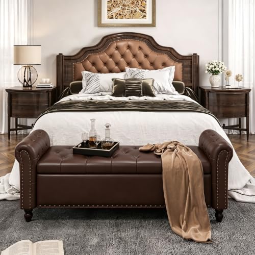 FiveWillowise 65" Bedroom Bench,End of Bed Bench with Storage,Chocolate - color: Chocolate, size: 65-inch