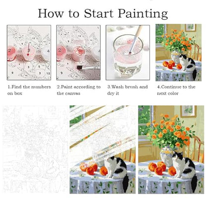 ZRIZQ Paint by Numbers Kit for Adults Beginner,Flowers and Cat,16x20 | Full set with wooden brushes,rolled canvas,rich paints.Calming activity.Beginner friendly.Just open and paint. - color: 16"X20"Rolled Canvas-Flowers 8
