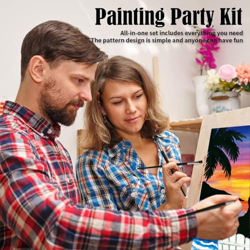 VOCHIC Sip and Paint Kit,Pre Drawn Canvas Couples Paint Party Kit Painting Art Set for Adults Date Night Sunset Beach Lovers 2 Pack (8 x 10 Inches) - size: 8x10, style: Sunset and Couple