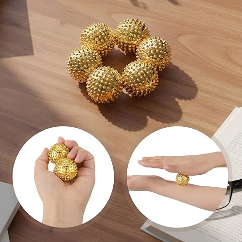 6 Pcs Magnetic Spiky Massage Ball Hand Exercise Relief, Gold - color: Gold