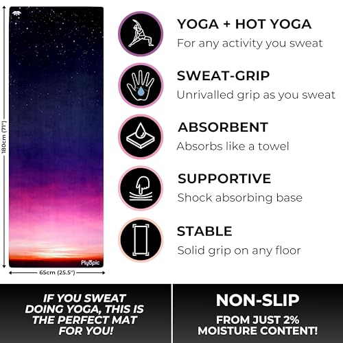 Plyopic All In One Yoga Mat | Luxury Sweat-Grip Mat/Towel Combo | Ideal for Yoga, Hot Yoga, Bikram, Pilates, Workout & Exercise | Eco-Friendly Natural Rubber - color: Strato