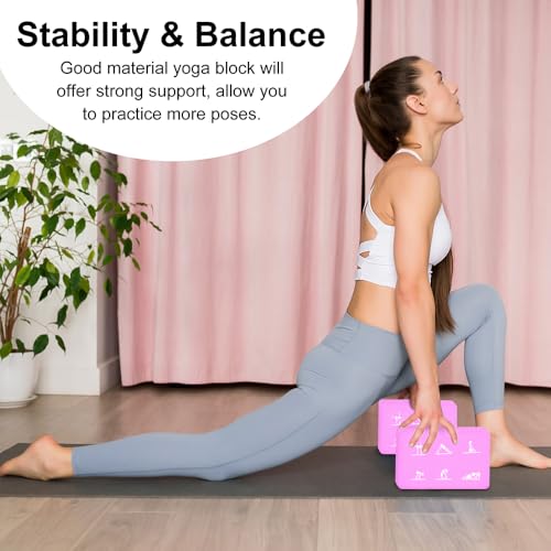 2 Yoga Block and 2 Yoga Strap Set,Non-slip EVA Foam Blocks, High Density Yoga Bricks with 6ft Strap, Supportive Latex-Free Yoga Block Accessories for Pilates - color: Pink