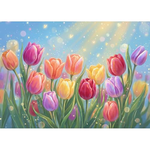 Diamond Art Painting Kits for Adults, Colorful Tulip Flower Full Drill Diamond Dots Paintings for Beginners, Round Floral 5D Paint with Diamonds Pictures Gem Art Painting Kits DIY Crafts 16x12 In - color: Tulip