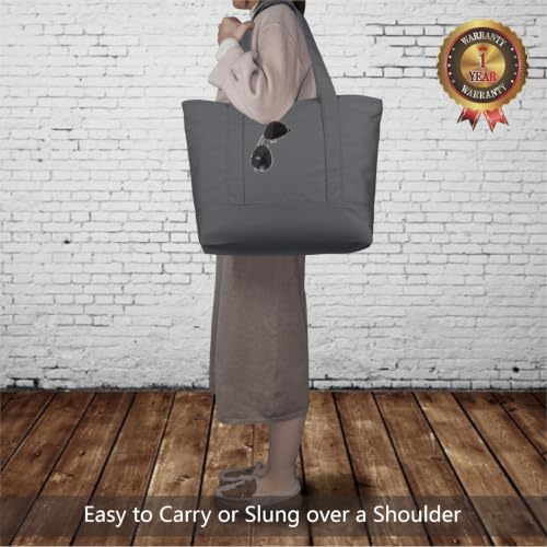 TOPDesign 1-Pack Canvas Tote Bag with an External Pocket, Reusable Grocery Shopping Bag, Top Zipper Closure, Daily Essentials (Grey) - color: Grey
