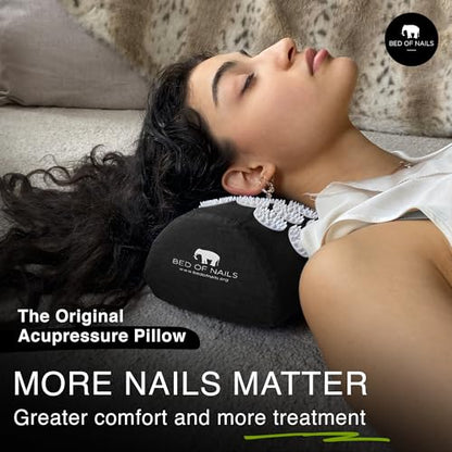 Bed of Nails Acupressure Pillow – Original Bon Acupressure Design with 2142 Precision Nails, 15 x 6 x 4", Black - color: Black - Pillow