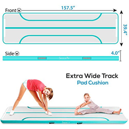 SereneLife Gymnastics Inflatable Air Tumbling Floor Mat Floating Water Mat 13FT, 4in Thickness for Outdoor/Home Indoor Use Tumbling, Training, Cheerleading, Yoga, Water with Electric Air Pump