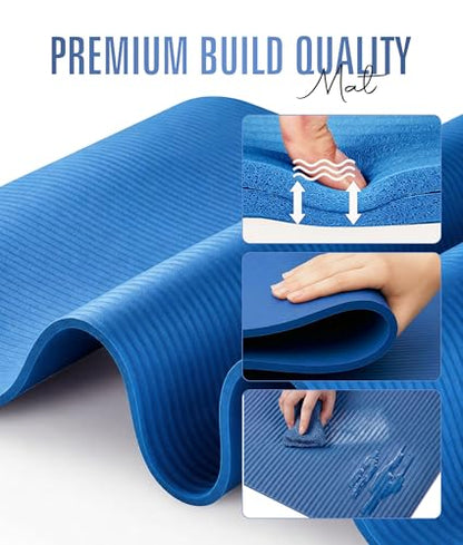 ROMIX Yoga Mat Thick 10Mm, Non-Slip Exercise Mat, 72 X 24 In, NBR - color: Blue
