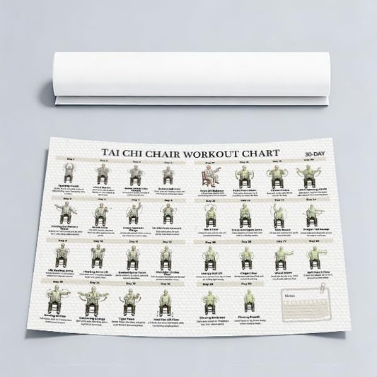 30 Day Tai Chi Chair Workout Chart Poster, Seated Exercises for Beginners and Seniors Canvas Wall Art, Adult Home Fitness Guide Wall Decor, Slow Flow Exercise Daily Movement for Gym 12x16in Unframed