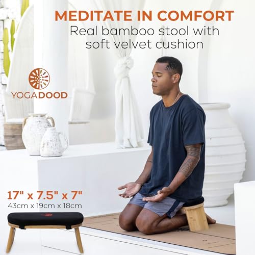 Yoga Dood Meditation Bench & Towel Bundle - Bamboo Seiza Bench with Cushioned Kneeling Seat for Comfort - Foldable Prayer Stool for Mindful Practice & Breathwork
