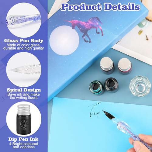 Luxiv Glass Dip Pen Set, Purple Crystal Pen With Ink, Holder, and Package - color: Purple, style: Sets (7Pcs)