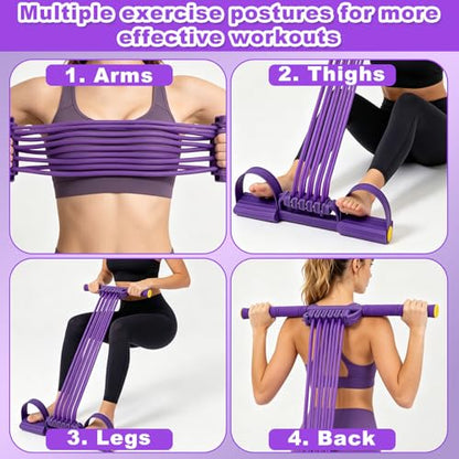 2026 Upgrade Detachable Pedal Resistance Band with Handle, 10 Tube Sit Up Pull Rope 3-in-1 Versatile Exercise Bands for Foot Pedal Pull, Chest Expand & Back Stretch (Purple)