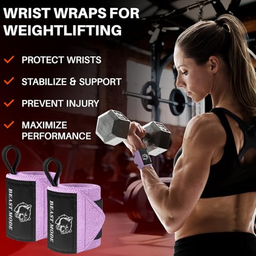 TECEUM Elastic Cotton Weightlifting Wrist Wraps with Thumb Loops, 1 Pair - color: Pink, style: 12" – Queen of Lifts
