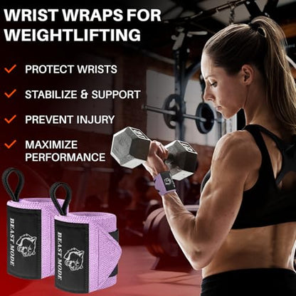 TECEUM Elastic Cotton Weightlifting Wrist Wraps with Thumb Loops, 1 Pair - color: Pink, style: 12" – Queen of Lifts