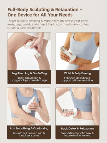 Yuonry Lymphatic Drainage Massager & Anti Cellulite Massage Tool, Reduce Stretch Marks & Cellulite, for Legs, Arms & Belly, Body Sculpting Machine with Microcurrent, Light, Heat & Vibration,White | Reduce Stretch Marks & Cellulite, for Legs, Arms & Belly,