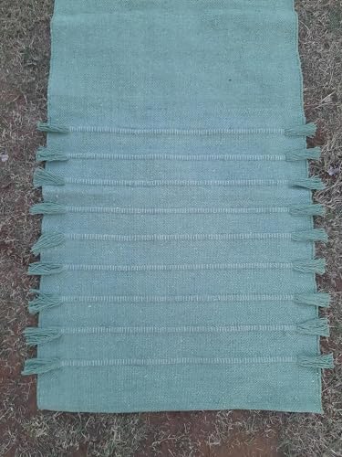 Indian Handmade100 % Organic Anti Skid Multi Colour Cotton Yoga Mat - Eco-Friendly Hand-Woven Rug - Non-Slip & Thick (24”x72”x5mm) for Hot yoga & Everyday Fitness at Home - Comfortable & Foldable Extra-Long Mat - color: Light Green