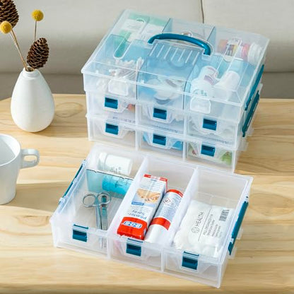 MyGift Single Stackable Tray, Add-on for 11 Inch Clear Arts & Crafts Storage Box with Blue Accents, 9 Compartment Sewing Supplies Organizer 3 Drawers and Removable Dividers - color: Clear& Blue (Add on Tray Only)