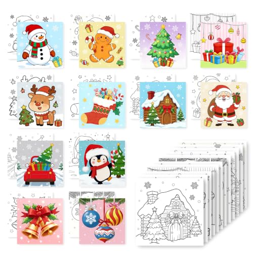 Christmas 12 Packs Pre Drawn Canvas to Paint, Pre Printed Canvas for Painting, Pre Stretched Canvas Outline Painting Boards for Beginners, Students, Party Favors(4 * 4in) (Christmas) - color: Christmas