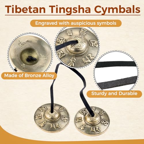 Meditation Instruments Set - Perfect for Classroom Management, Yoga, Prayer | Includes Tibetan Tingsha Cymbals, Three-Tone Chime Bell with Mallet, 2 Tibetan Drawstring Bags
