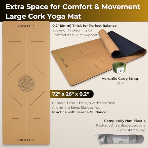Cork Yoga Mat - 5mm Extra Large 72"x26" Non-Slip Yoga Mat with FSC Certified Portuguese Cork & Natural Rubber Base – Hot Mat for Home & Studio – yoga mat cork