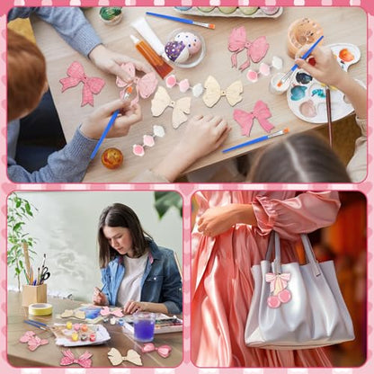 Saypacck 24 Pcs Pink Bow Party Favors Wooden Paint Craft Kits | Bow Themed Craft Activity, Girly Bow Designs for Birthday Parties, Bulk Favors for Goodie Bags, - style: Bowknot Style