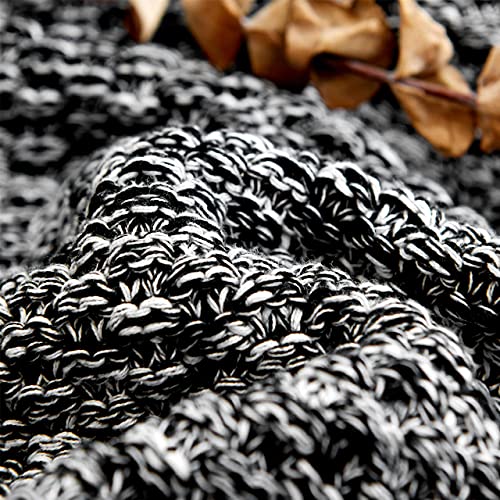 Longhui bedding 소파용 블랙 니트 담요, 부드럽고 아늑한 세탁기 세탁 가능한 100% 면 소파 담요, 무거운 1.1kg(2.5파운드) 무게, 세탁 가방 포함, 블랙 앤 화이트 - color: 2-블랙., size: 51" x 63", Standard